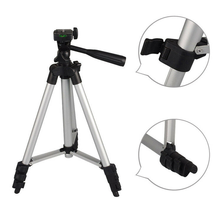 Pack of 03, 3.5 Feet Adjustable Tripod Stand For Mobile Phones And Cameras With Mobile Holder, Portable DSLR Stand For Vlogging, Universal Silver Model 3110 And Bag