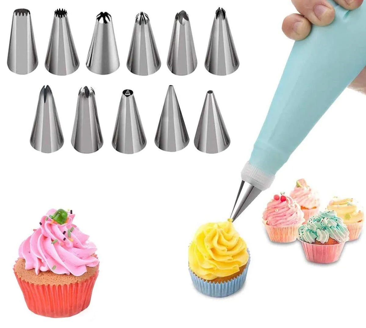 Cakeware 15 Piece Cake Decorating Set Frosting Icing Piping Bag Tips With Steel Nozzles