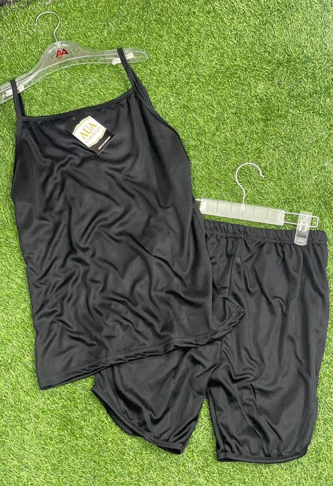 Silk Plain Black Light Weight Camisole Set