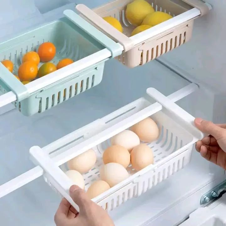 Adjustable Fridge Storage Basket Expandable Fridge Storage Rack Plastic Fridge Space Saver Food Organizer Tray Refrigerator Pull Out Drawers