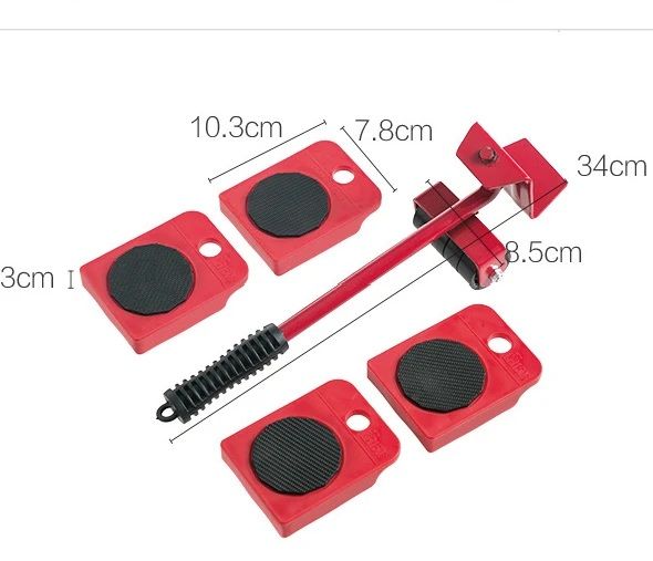 Furniture Lifter Easy To Move Slider 5 Piece Mobile Tool Set, Heavy Furniture Appliance Moving And Lifting System - Maximum Load Weight 4 Wheeled Mover Roller 1 Wheel Bar Hand Tools Set
