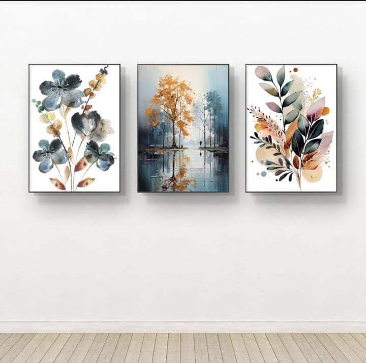 Nature-Inspired Wall Art Set – 3 Wooden Frames (8x11”) With Botanical & Landscape Designs