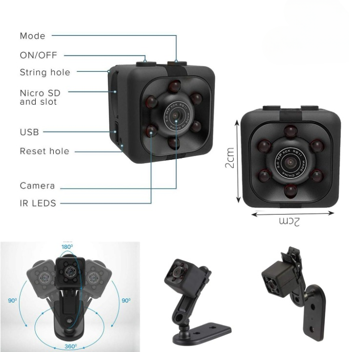 SQ6 Mini Spy Camera – HD Portable Security Camera With Night Vision & Two Stand Holder