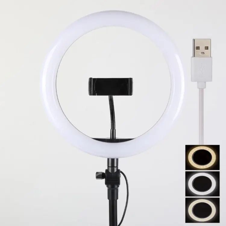 Selfie LED Ring Light With Ball Head Mobile Holder 3 Colour Brightness With Dimm Full Option