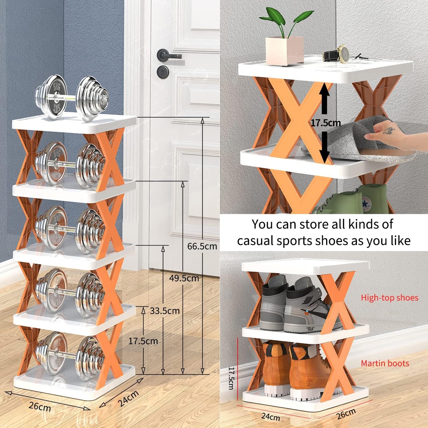 5Layers Stackable Vertical Space Saving Shoe Storage Rack Bookshelf Organizer