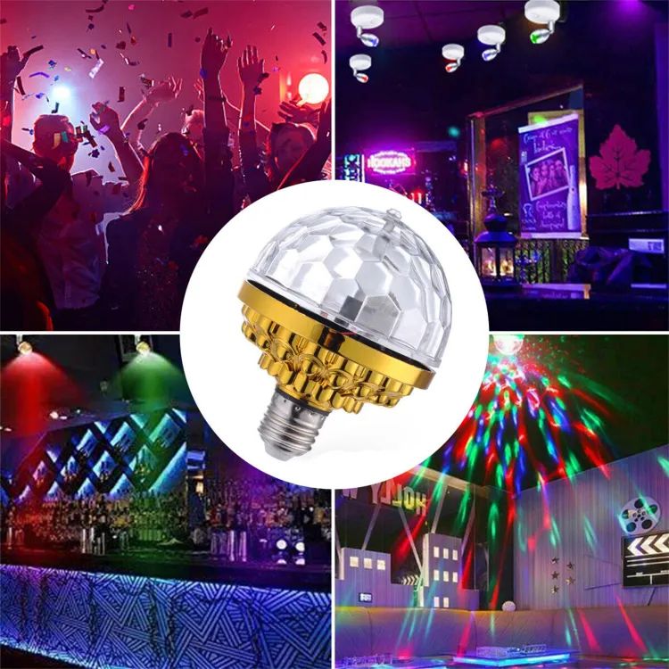 LED Colorful Magic Ball Lamps With Holder 360 Degrees Automatic Rotating Light Bulb For House Disco Party