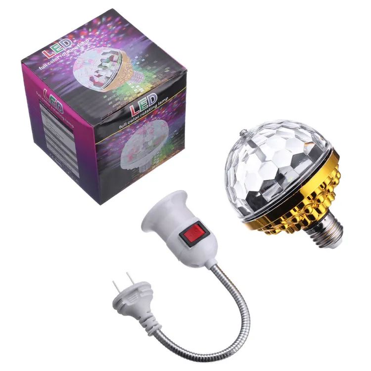 LED Colorful Magic Ball Lamps With Holder 360 Degrees Automatic Rotating Light Bulb For House Disco Party