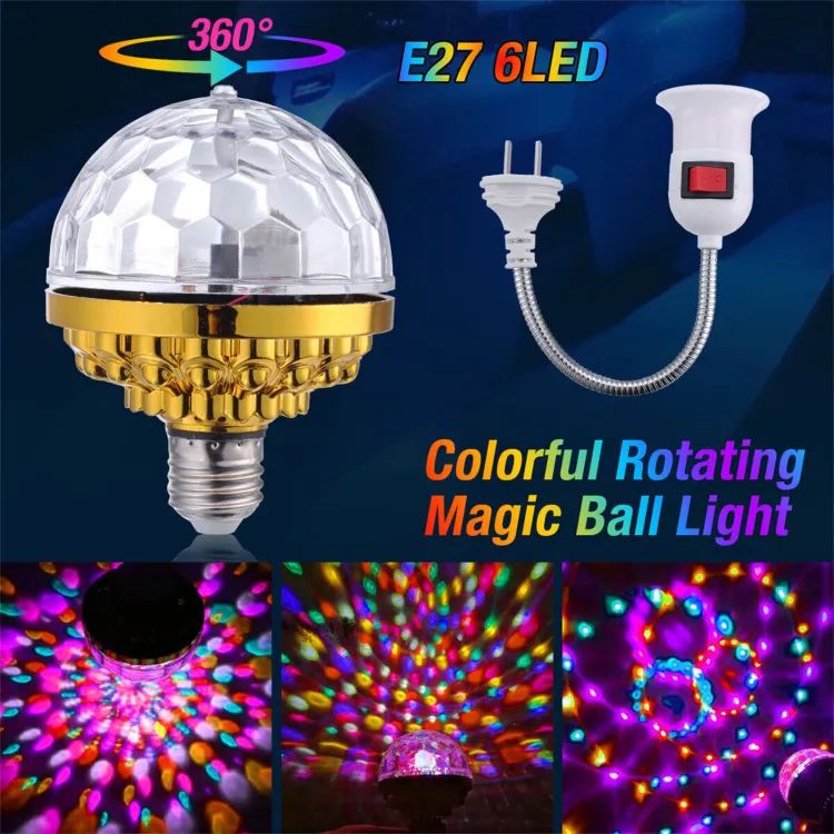 LED Colorful Magic Ball Lamps With Holder 360 Degrees Automatic Rotating Light Bulb For House Disco Party